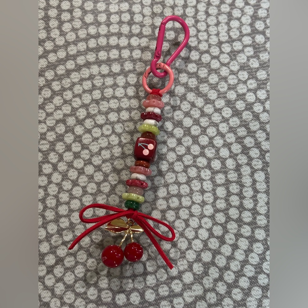 Colorful Beaded  Handmade Keychain with Cherry Charm